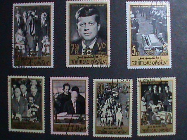 UMM AL QWAIN STAMP: 1963 JOHN FRANCIS KENNEDY CTO LARGE STAMP SET. RARE;