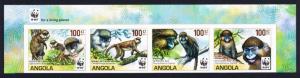 Angola WWF Monkeys Guenons 4v imperforated strip WWF Logo