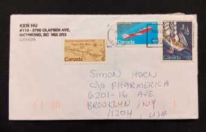 DM)1988, CANADA, LETTER SENT TO U.S.A, AIR MAIL, WITH STAMPS, II CENTENARY