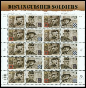 Scott 3393-3396 33c Distinguished Soldiers Mint Sheet 20 NH Face $6.60 Cat $14
