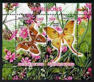 Chad 2011 Butterflies #1 perf sheetlet containing 2 value...