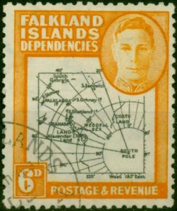 Falkland Island Dep 1946 6d Black & Orange SG6a 'Gap in 80th Parallel' Fine Used