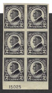 US Scott #611 Horiz Plate Block of 6 Mint NH VF