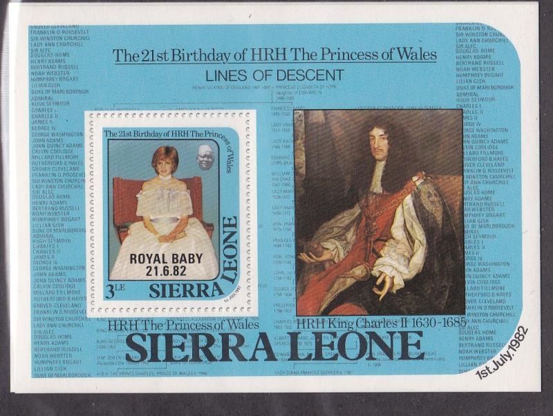 ... Sheet, Baby Sierra Souvenir Royal Overprint 555, NH Leone #