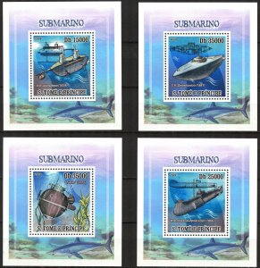 {363} sao Tome and Principe 2009 Ships submarines 4 S/S Deluxe MNH**