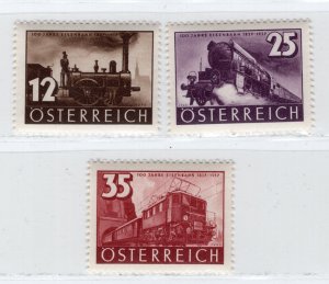 AUSTRIA 1937 100 YEARS OF AUSTRIAN RAILROAD AND TRAINS SCOTT 385-387 PERFECT MNH