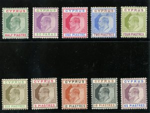 Cyprus 1902 KEVII set complete MLH. SG 50-59. Sc 38-47.