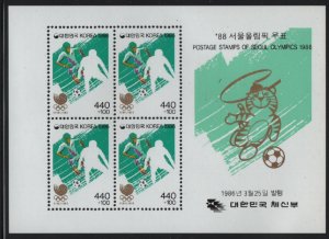 Korea South 1986 MNH Sc B33 440w + 100w Soccer Seoul Olympics  Sheet of 4