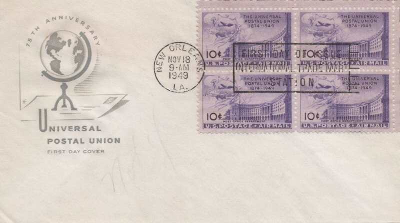 ZAYIX US C42-11 House of Farnam FDC (lt pencil) block 10c UPU air USFM102023126