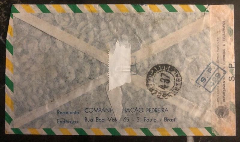 1944 Sao Pablo Brazil Airmail Censored Cover to Buenos Aires Argentina Label