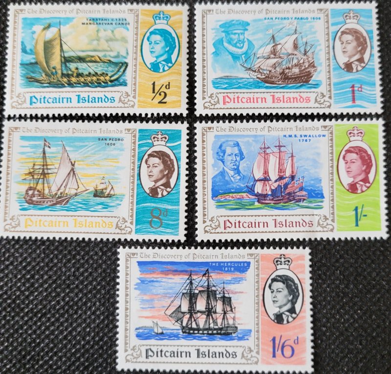 Pitcairn Is. 1967, set of 5, #67-71,  Island's Discovery, MH, SCV$1.50