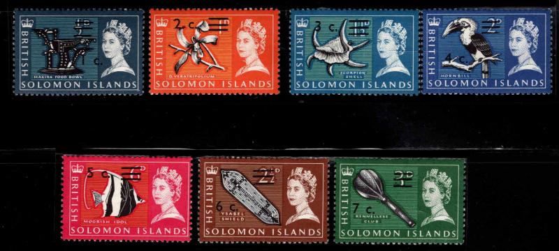 British Solomon Islands Scott 149-155 MNH** surcharged short set