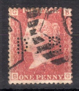 PENNY RED PLATE 190 WITH 'D B' PERFIN