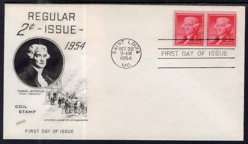 US 1055 Thomas Jefferson Coil Pair Fleetwood U/A FDC
