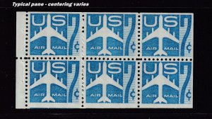 1958 Airmail Sc C51a booklet pane 7c blue jet MNH fresh OG FVF Typical pane