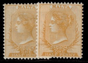 MALTA GV SG18 + 19, ½d SHADE VARIETIES, M MINT. Cat £58.