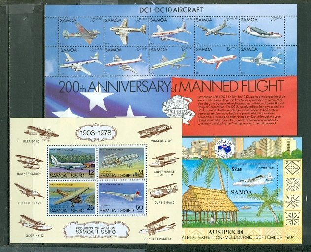 SAMOA AVIATION LOT of (3) SOUV. SHEETS MNH...$18.00