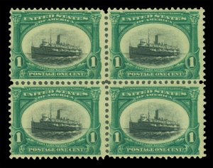 US 1901 Pan-American Exposition - STEAMSHIP  1c green  Scott 294 mint MNH blk 4