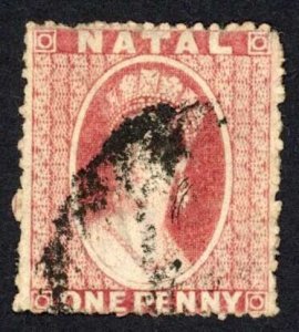 Natal 1862 SG.15 1d rose-red wmk Small Star rough P14 to 16 used cat 85 pounds