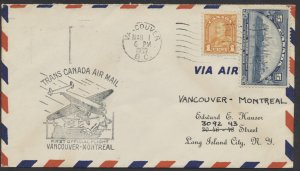 1939 Vancouver to Montreal Flight Cover MAR 1-2 AVE MARIA Label #3903al