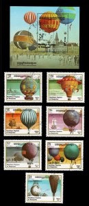 CAMBODIA 1983 SCOTT # 412 - 18. SS # 419. TOPIC: HOT AIR BALLOONS. COMPLETE SET