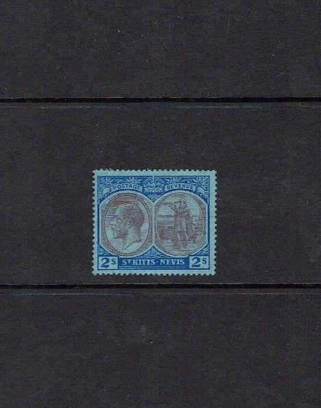 St Kitts, Nevis: 1921, 2/-  Purple & Blue  MSCA watermark, SG 47, MNH