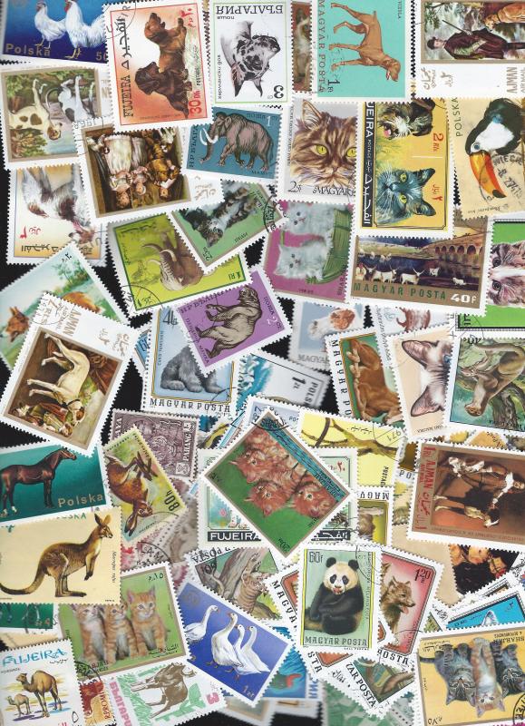 100 DIFF. ANIMALS ON STAMPS STARTS AT 3.75 CENTS PER STAMP