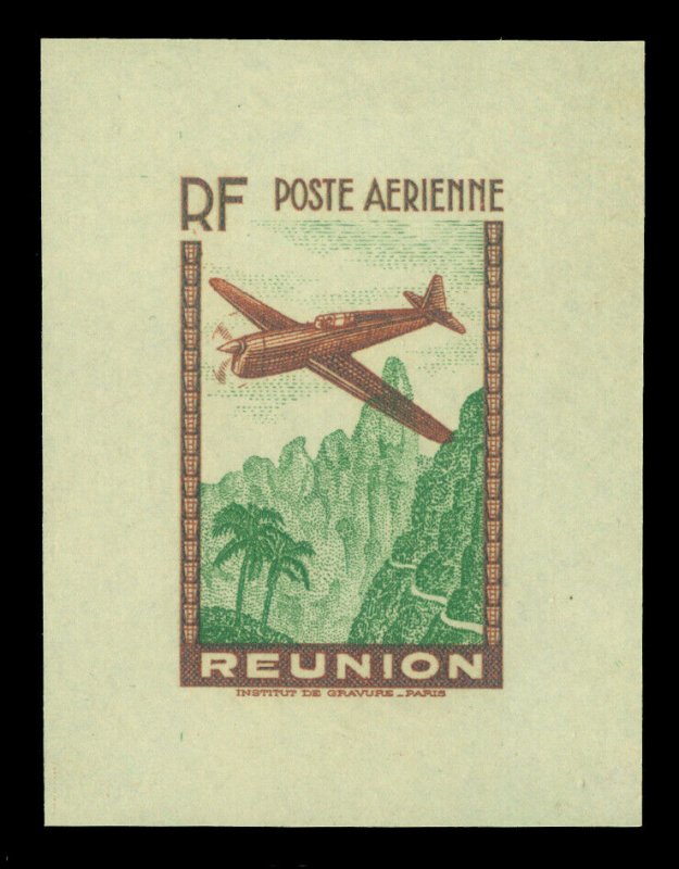 French Colonies - REUNION Is. 1938 AIRMAIL  (12.65Fr) brown & green Sc C5  PROOF