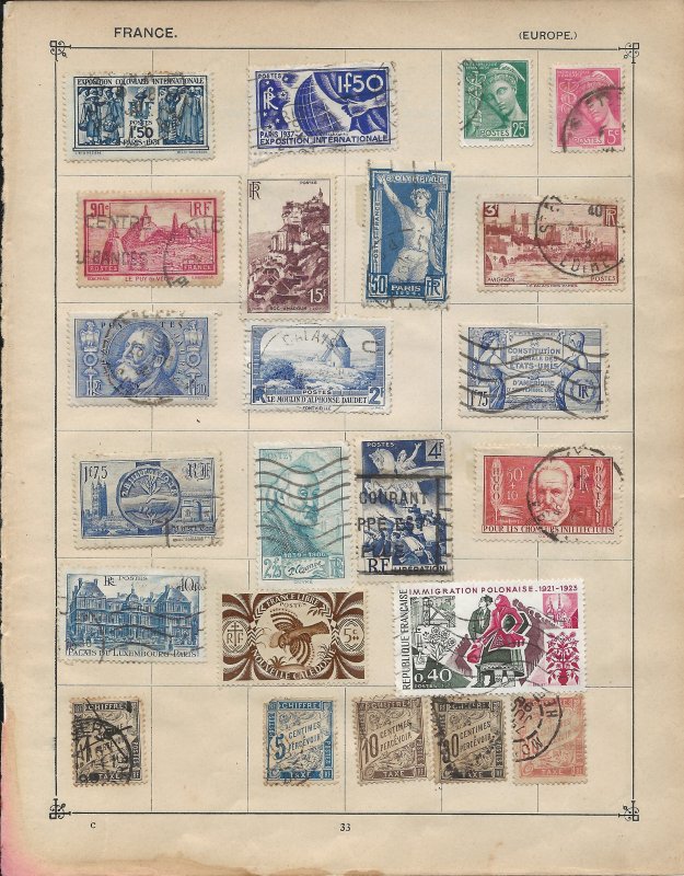 France Stamps on 2 sides of an Album Page