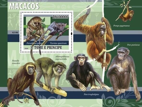 S. TOME & PRINCIPE 2009 - Macaques (Perodicus porto, Tarsius spectrum) S/S