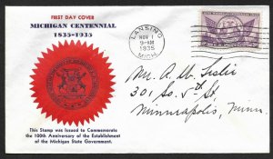 Doyle's_Stamps: 1935 Michigan Centennial First Day Cover, Scott #775