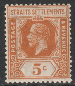 Malaya Straits Setts Scott 186 - SG225c, 1921 Script CA 5c Orange MH*