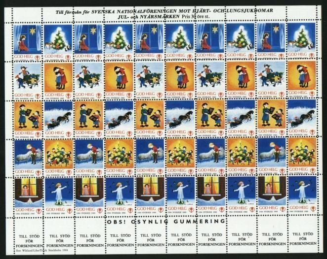 Sweden. Christmas Seal 1984/85 MNH.Sheet Unfolded. Horse Sheep Deer Children 