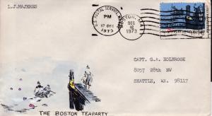 United States 1973 Boston Tea Party on Cover with small Handpainted Cachet