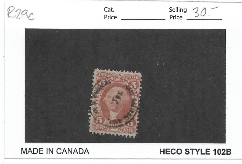 5c Proprietary Tax Stamp, Sc # R29c, used. Nice Canx (55834)