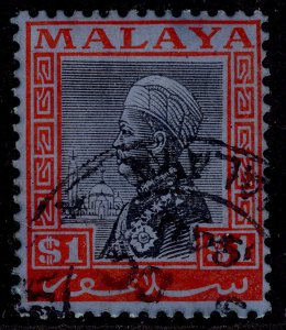 MALAYSIA - Selangor GV SG83, $1 black & rose-blue, FINE USED.