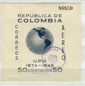 COLOMBIA; 1949 early UPU Airmail fine USED SHEET