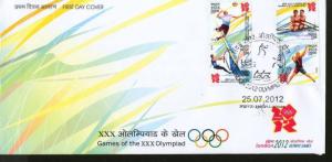 India 2012 London Olympic Games Badminton Sailing Rowing Handball FDC Inde In...