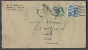 US cover: #5444-6c to Canada-Fort Wayne, Ind-Mar 1 1934-double weight rate-