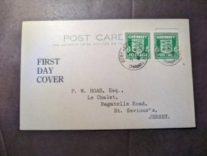 1941 England Postcard First Day Cover FDC Guernsey to Jersey Channel Islands