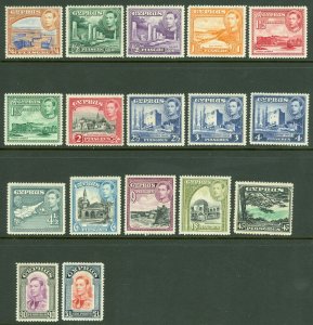 SG 151-163 Cyprus 1938. ¼pi-£1 set of 19. Fine mounted mint, 90pi & £1 being...