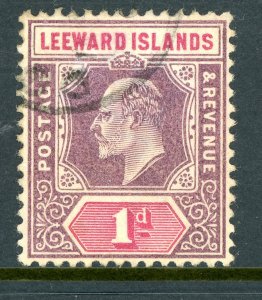 Leeward Islands 1902 British KEVII 1d Violet & Carmine Sc #21 VFU R909 ⭐⭐⭐⭐⭐