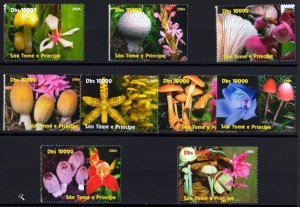 Sao Tome and Principe 2004 ORCHIDS-MUSHROOMS Set  (9) MNH