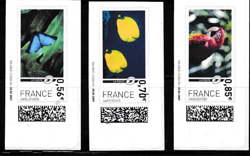 France c2005 Three Self Stick Stamps  Nature Theeme Butterfly Parrot VF