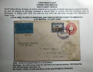 1931 Omaruru South West Africa First Flight Cover FFC To Cape Town Via Kimberley