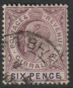 Gibraltar Sc# 56b KEVII 1908 used 6 pence issue CV $22.50