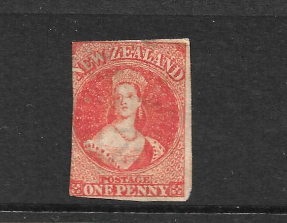 NEW ZEALAND 1864  1d CARMINE VERMILLION  FFQ  MLH  NZ WMK  CP A1J SG 97 CHALON