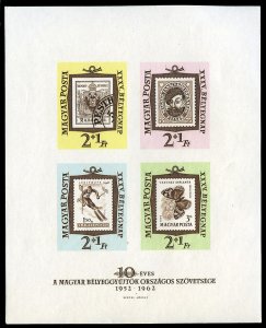 Hungary #B228b Cat$40, 1962 Stamp Day, imperf. souvenir sheet, never hinged