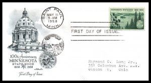 US 1106 Minnesota Statehood Artmaster Typed FDC