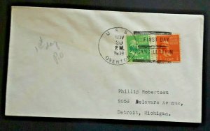 1939 USS Overton To Detroit Michigan First Day Postal Service Cancellation Cover